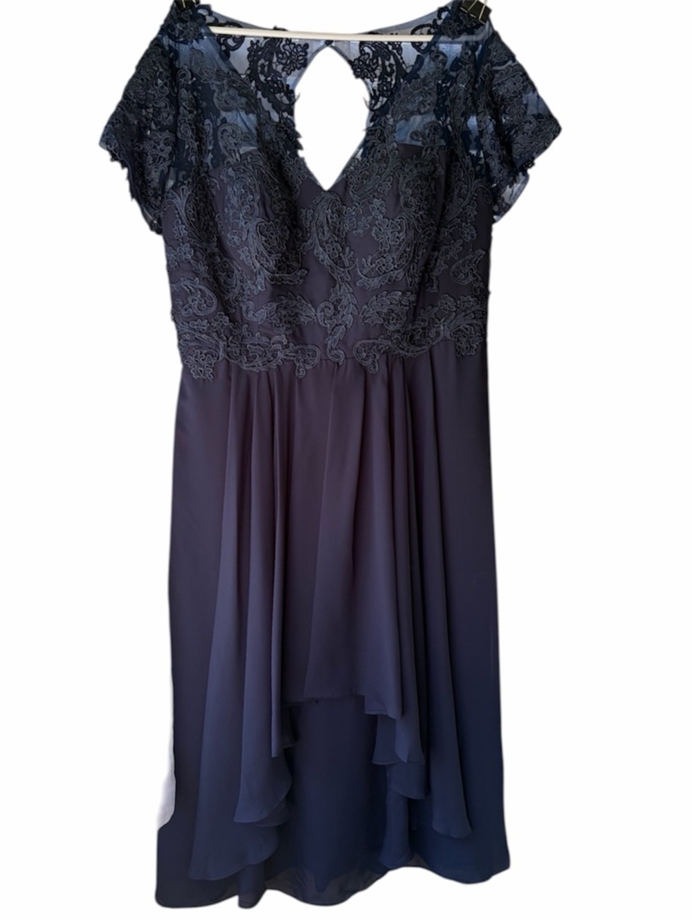 Mother-of-the-Bride Navy Lace Bodice Chiffon High-Low Formal Dress - Size 18W